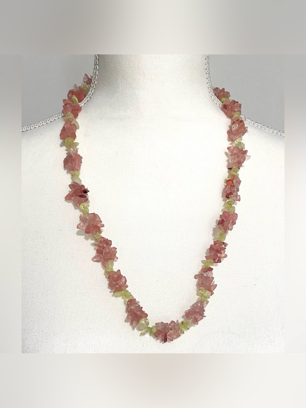 Vintage Long Chunky Pink Beaded Necklace Boho Fall Eclectic Festival Coastal